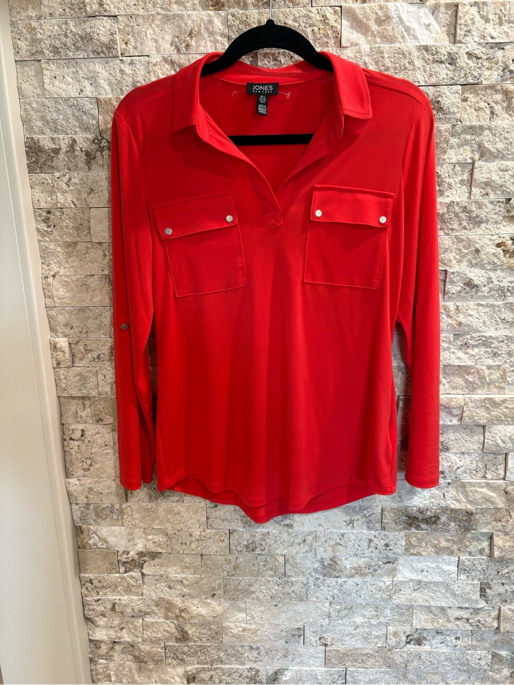 Jones New York orange‎ Long-Sleeve Snap-Front Utility Shirt size S